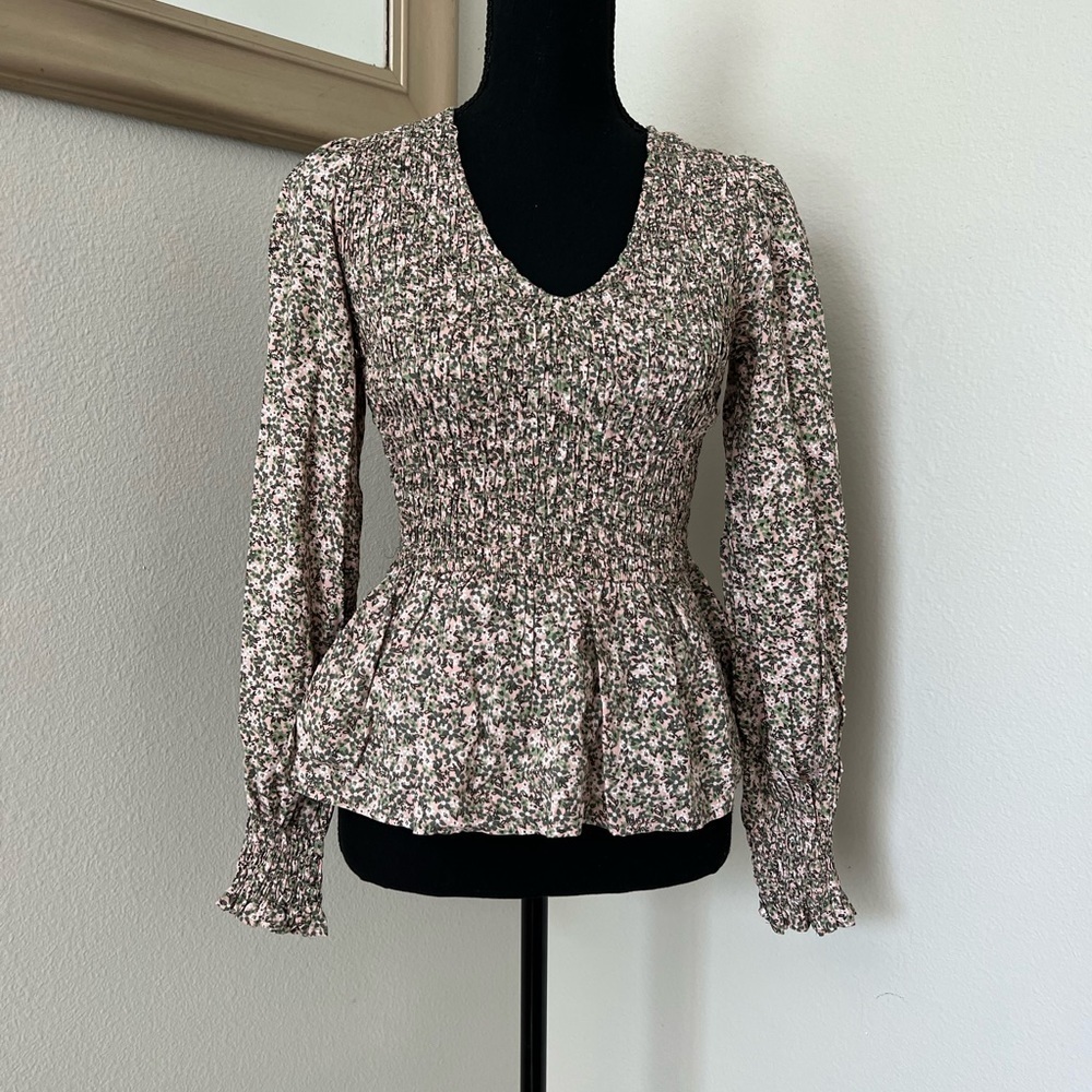 Japra Floral Cottage Core Long Sleeve Peplum Top